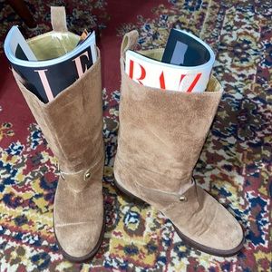 Lauren Ralph Lauren Suede Camel Mid Calf Boots 7